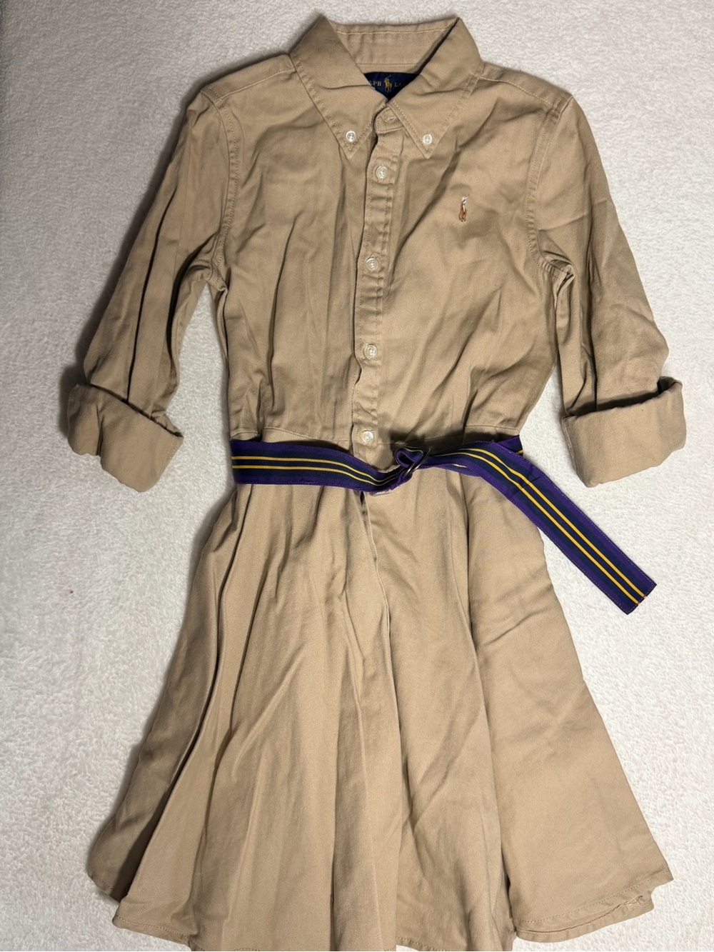 Polo Ralph Lauren Girls Belted Chino Shirtdress Khaki Size 6 - Picture 4 of 7